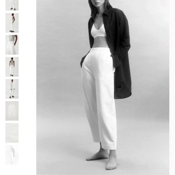 COS Elastic Waist Wide Leg Cotton Joggers Pants White Size 8 Casual - Picture 3 of 8